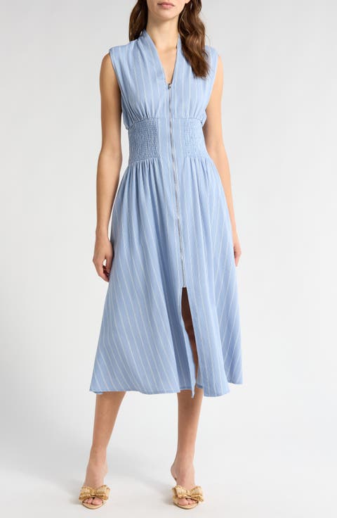 Stripe Smocked Waist Sleeveless Maxi Dress