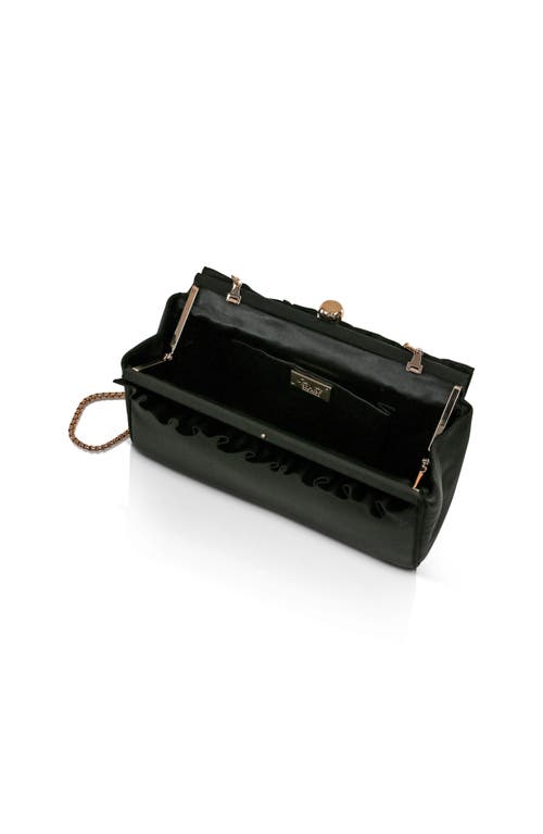 Jewel Badgley Mischka Olivia Satin Ruffle Top Pouch Clutch In Black
