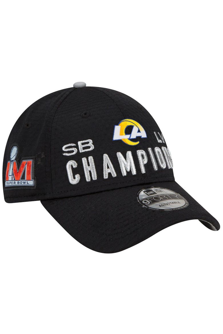 Youth New Era Black Los Angeles Rams Super Bowl LVI Champions Locker Room Trophy Collection 9FORTY Snapback Adjustable Hat, Main, color, Black
