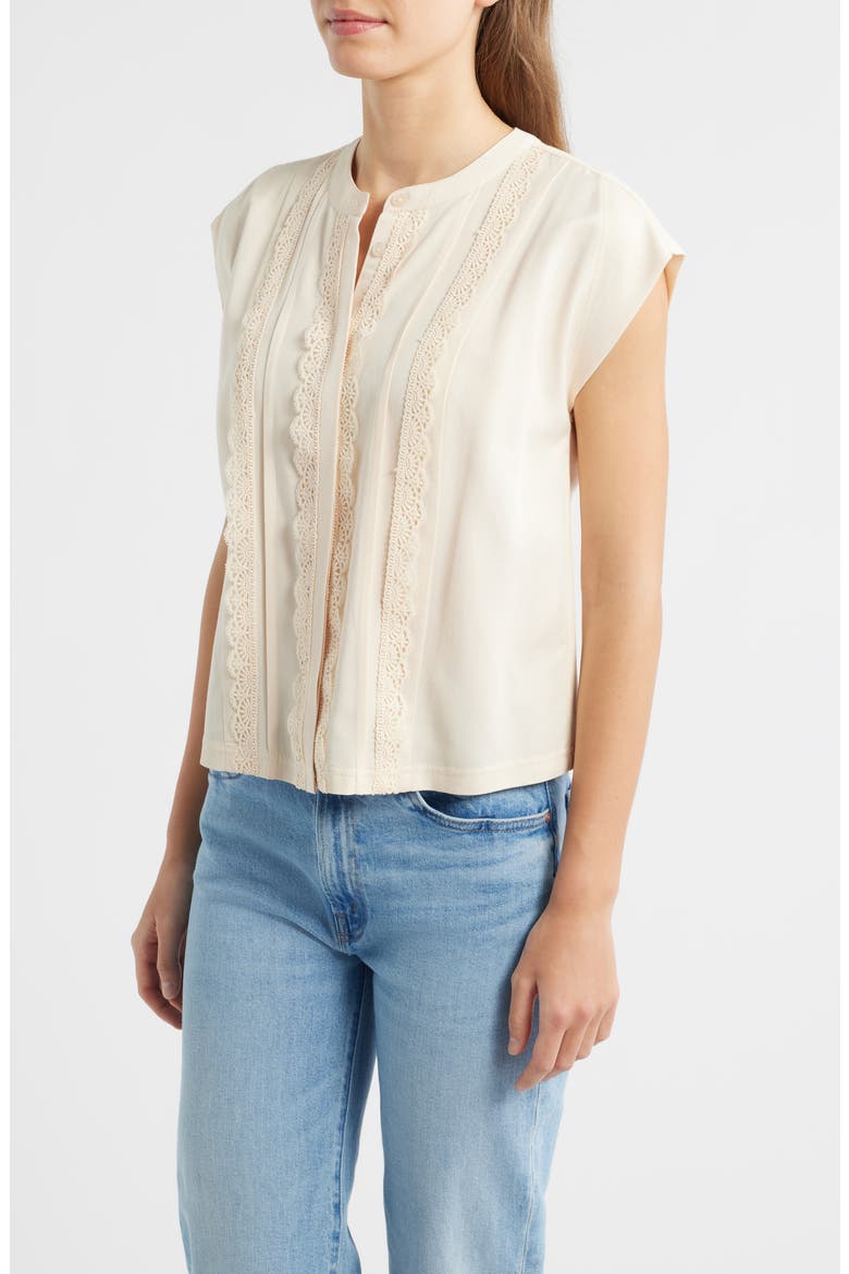 Embellished Cap Sleeve Button-Up Shirt, Alternate, color, ECRU