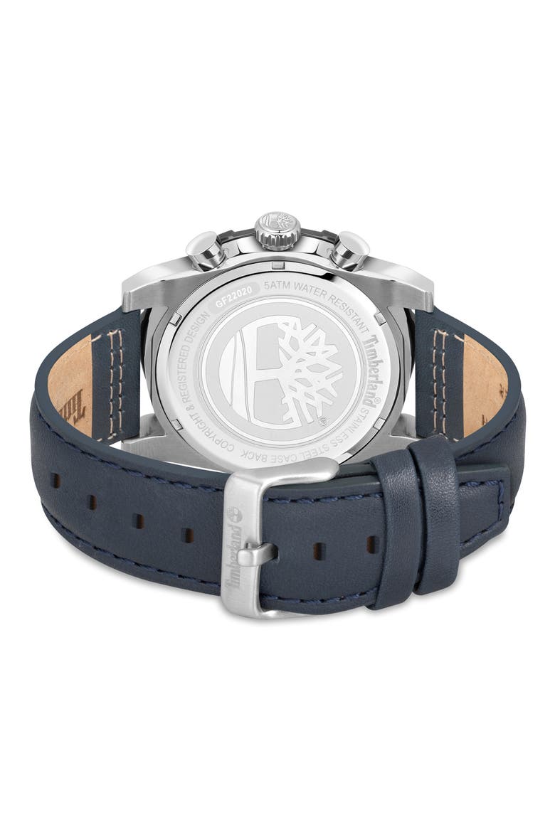 Fitzwilliam Multifunction Leather Strap Watch, 46mm, Alternate, color, BLUE DARK