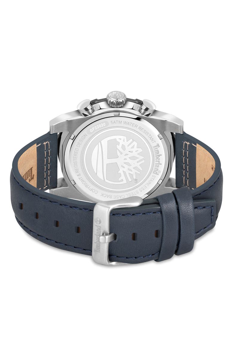 Timberland Fitzwilliam Multifunction Leather Strap Watch, 46mm, Alternate, color, Blue Dark