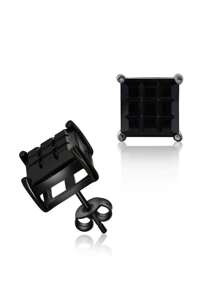 Sterling Silver Black Rhodium Plated Large Diamond Cut Studs, Main, color, Black