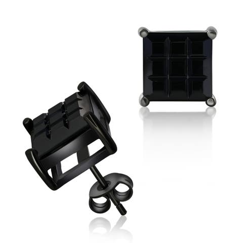 Sterling Silver Black Rhodium Plated Large Diamond Cut Studs