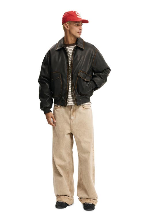 Cotton On Vintage Faux Leather Bomber In Black