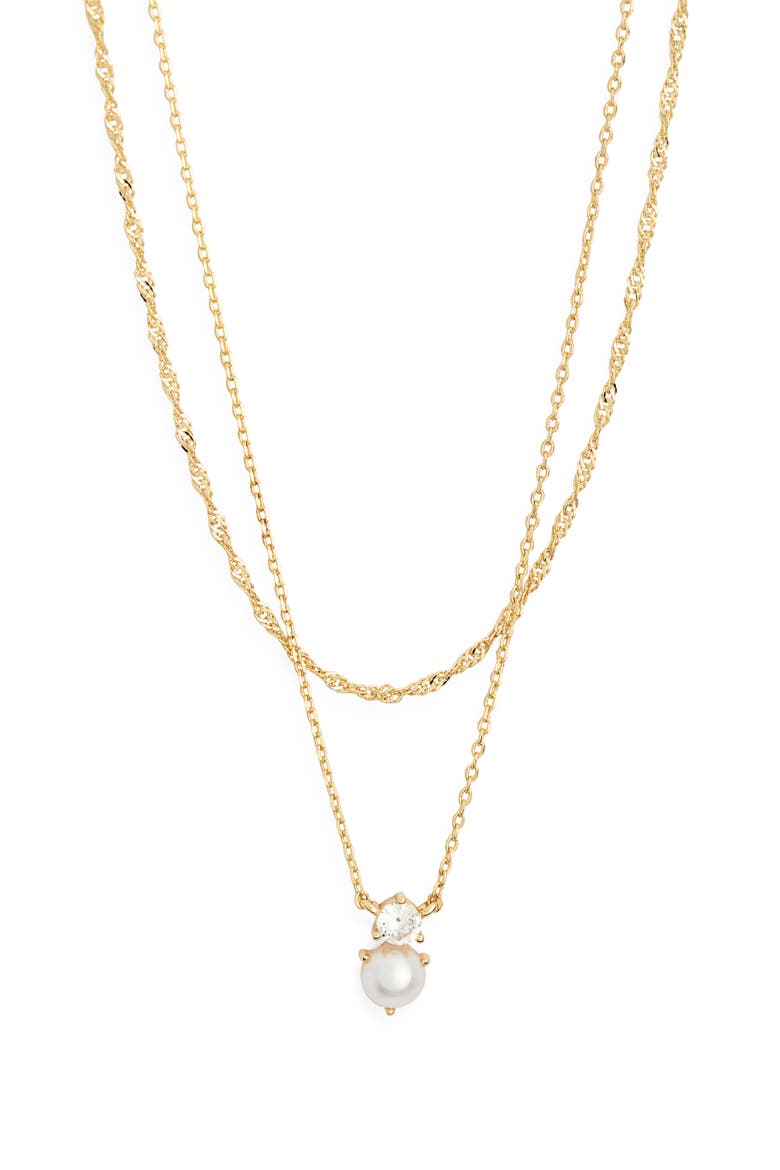 Cubic Zirconia & Faux Pearl Pendant Necklace, Alternate, color, CLEAR- WHITE- GOLD