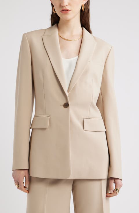 ジャケット・アウター Cordelle Belted Twill Blazer beige cinched-twill-blazer-on-model-