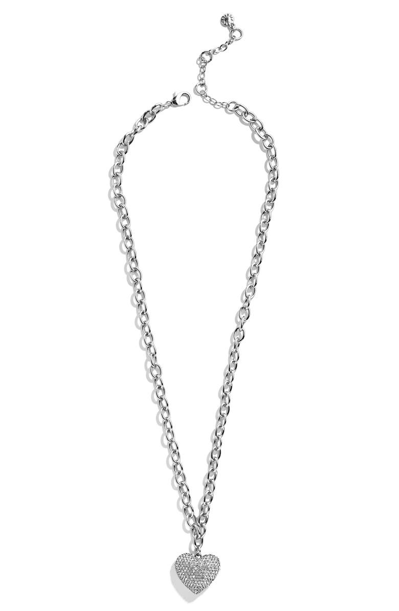 BaubleBar Millie Crystal Heart Pendant Necklace, Main, color, Silver