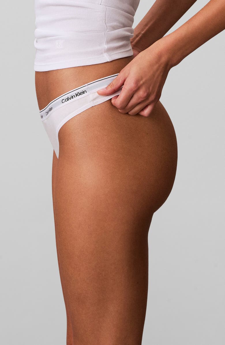 Calvin Klein Assorted 5-Pack Cotton Blend Thongs, Alternate, color, Shoreline/Blue/ White/Gh/Blu