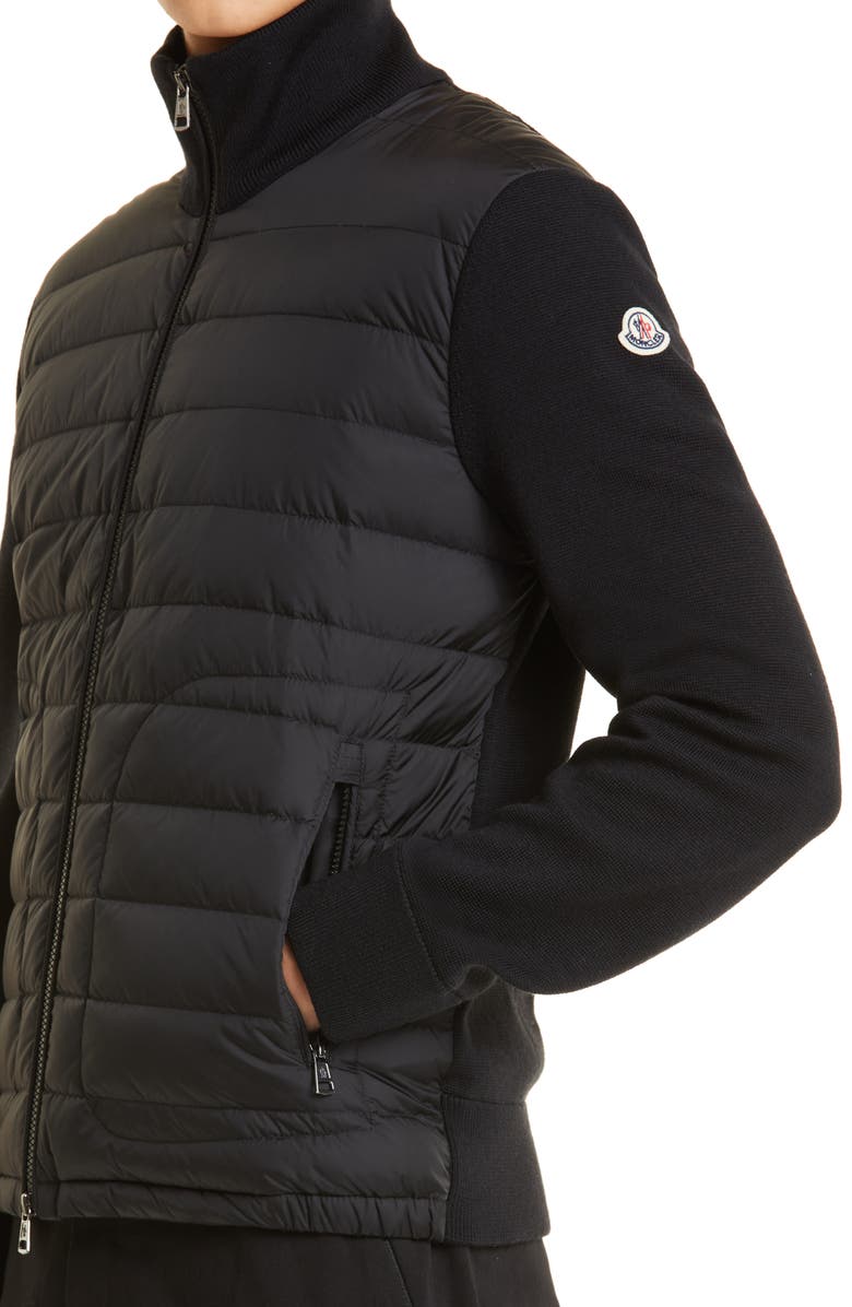 Moncler Quilted Down & Knit Cardigan, Alternate, color,