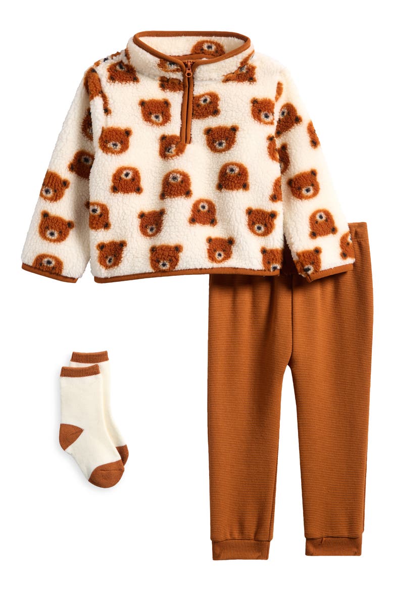 High Pile Fleece Jacket, Joggers & Socks Set, Main, color, BEAR