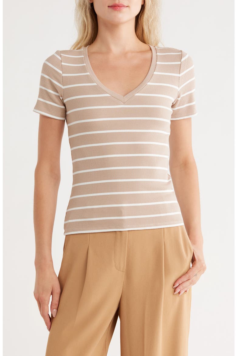 Stripe V-Neck Top, Main, color, NOMAD/ BONE