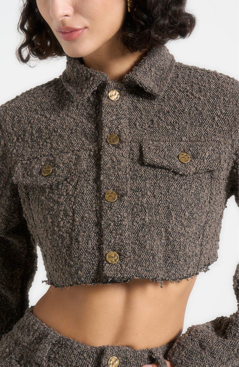 Manière De Voir Catherine Cropped Boucle Denim Jacket, Main, color, Brown