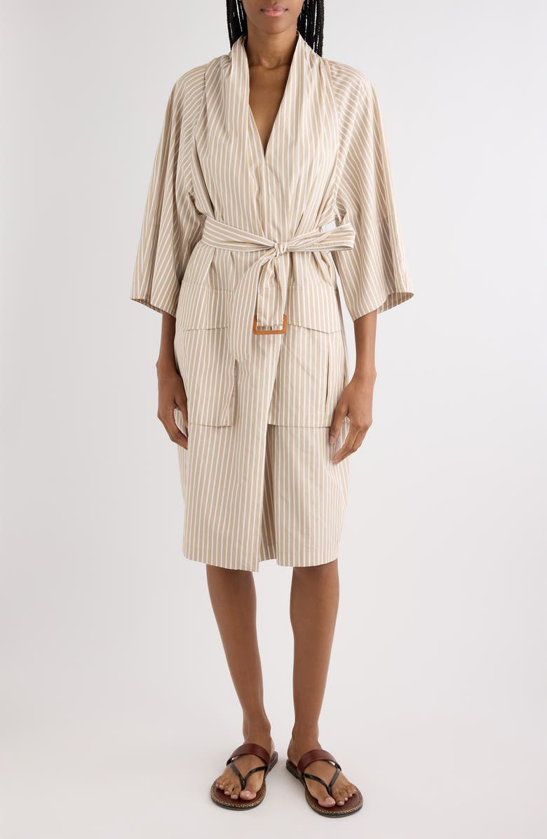 Dries Van Noten Debrasa Chalk Stripe Belted Cargo Dress, Main, color, Beige