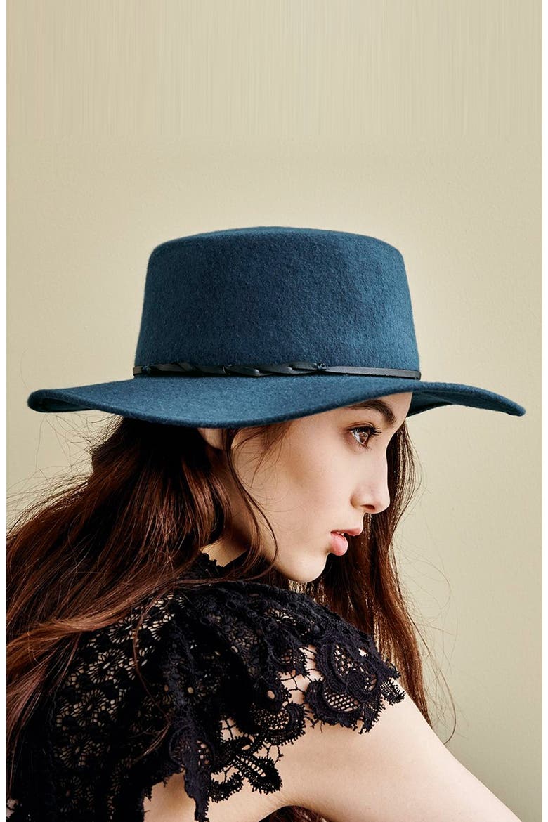 Flat Brim Felt Hat, Alternate, color, BLACK