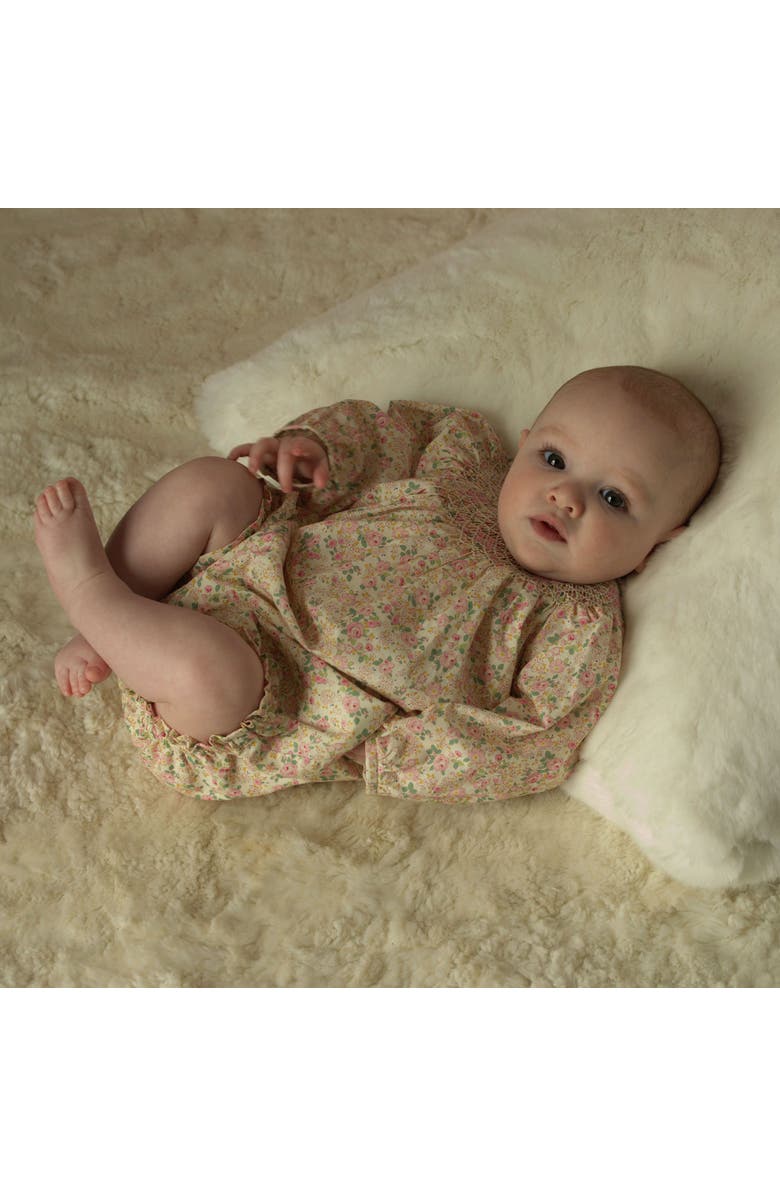 Rachel Riley Floral Smocked Babysuit, Alternate, color, Pink