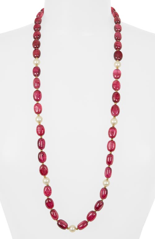 Cz By Kenneth Jay Lane Synthetic Ruby & Faux Pearl Necklace In Ruby
