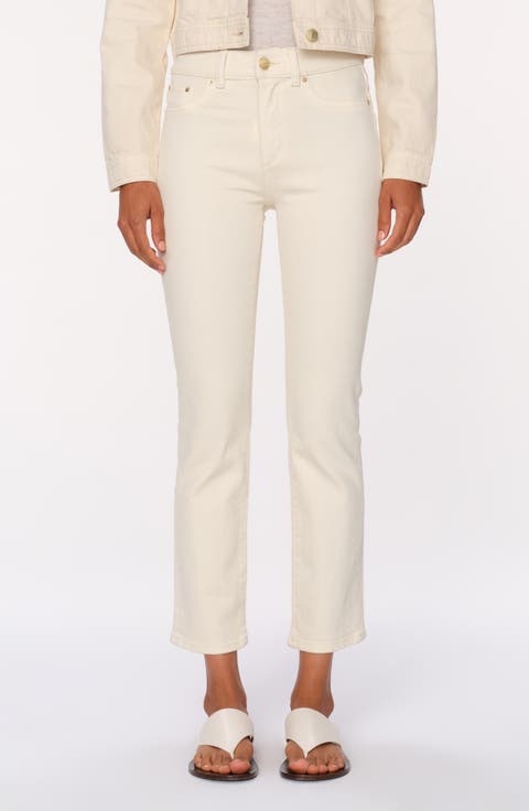 Mara Straight Instasculpt™ Mid Rise Jeans (Ecru Airbrushed)