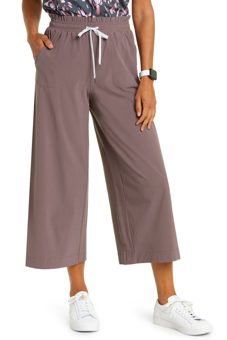Getaway Paperbag Waist Wide Leg Ankle Pants, Main, color, GREY SPARROW