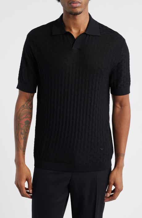 Basket-Weave Stitch Johnny Collar Virgin Wool Polo Sweater