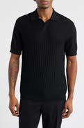 Emporio Armani Basket-Weave Stitch Johnny Collar Virgin Wool Polo Sweater