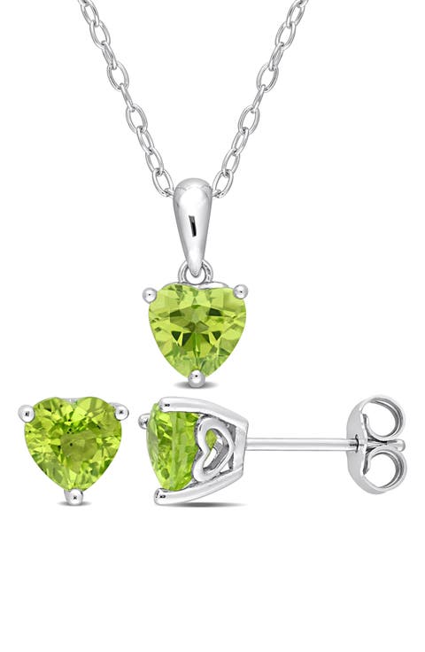 Peridot Stud Earrings & Necklace Set