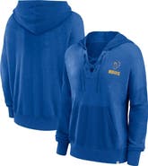 FANATICS Women's Fanatics Branded Royal Los Angeles Rams Heritage Snow Wash French Terry Lace-Up Pullover Hoodie