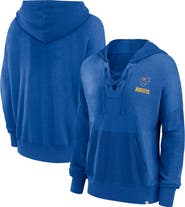 FANATICS Women's Fanatics Branded Royal Los Angeles Rams Heritage Snow Wash French Terry Lace-Up Pullover Hoodie