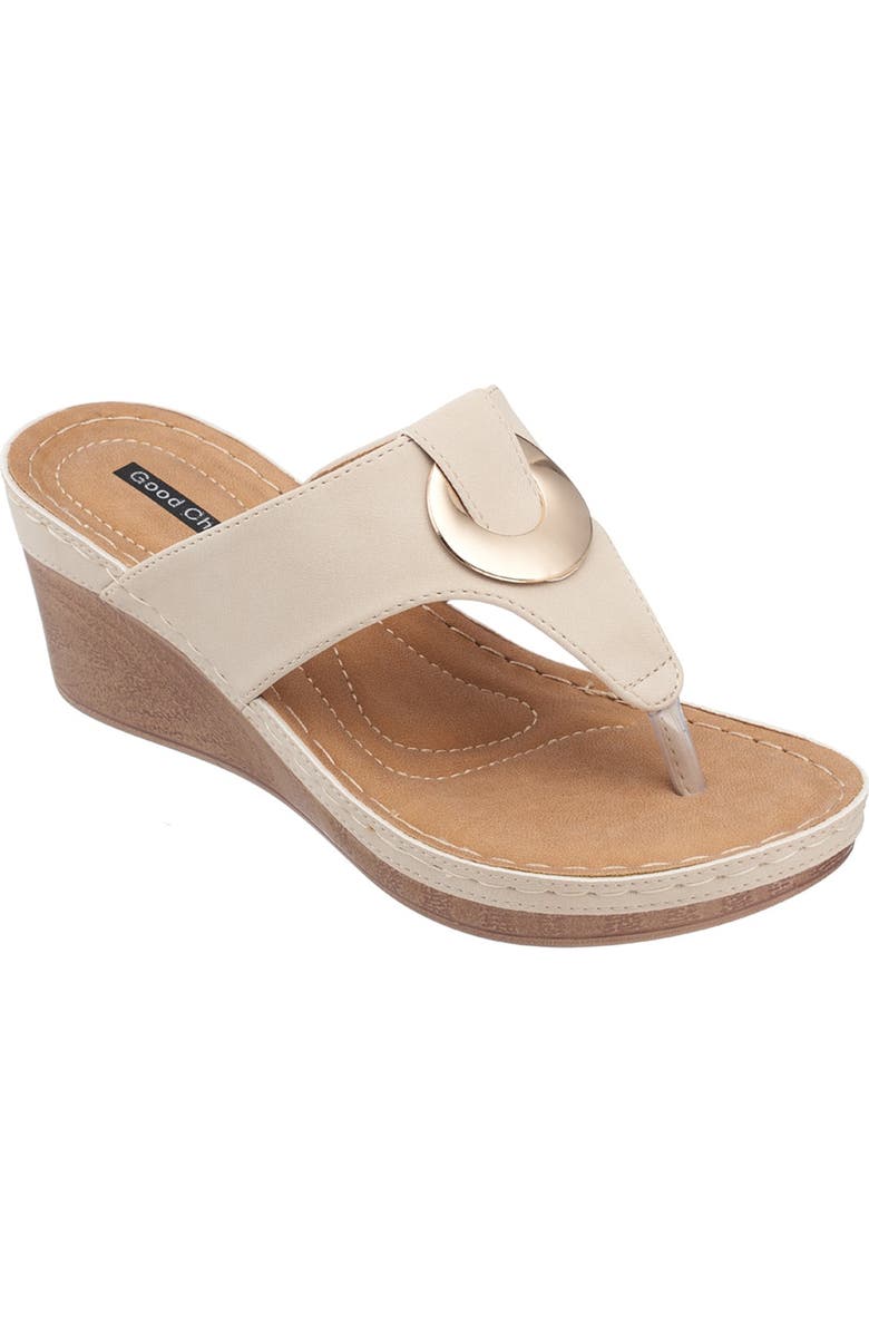 GOOD CHOICE NEW YORK Genelle Wedge Thong Toe Sandal, Main, color, Natural