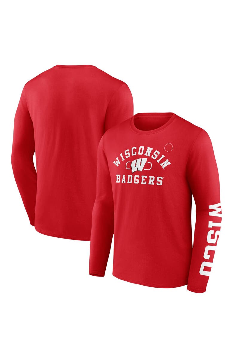 FANATICS Men's Fanatics Red Wisconsin Badgers Modern Arch 2-Hit Long Sleeve T-Shirt, Alternate, color, Red
