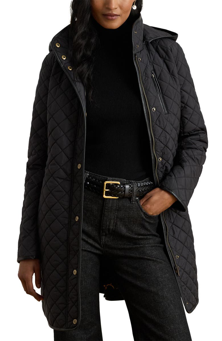 Lauren Ralph Lauren Diamond Quilted Longline Coat, Main, color, Black