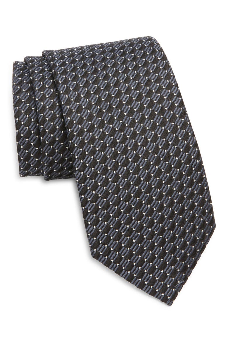 Geo Jacquard Mulberry Silk Tie, Main, color, BLACK