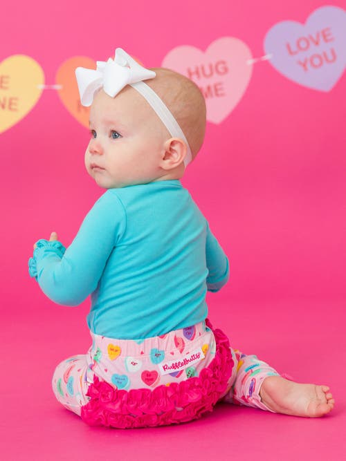 Rufflebutts Baby/toddler Girls Knit Long Sleeve Ruffle Layering Bodysuit In Bright Aqua