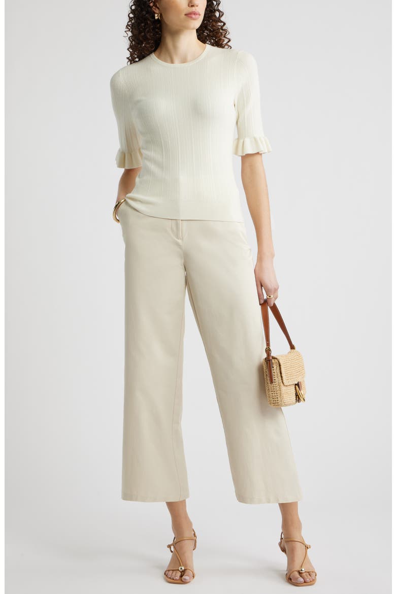 Pointelle Wool Blend Crewneck Sweater, Alternate, color, IVORY TOFU