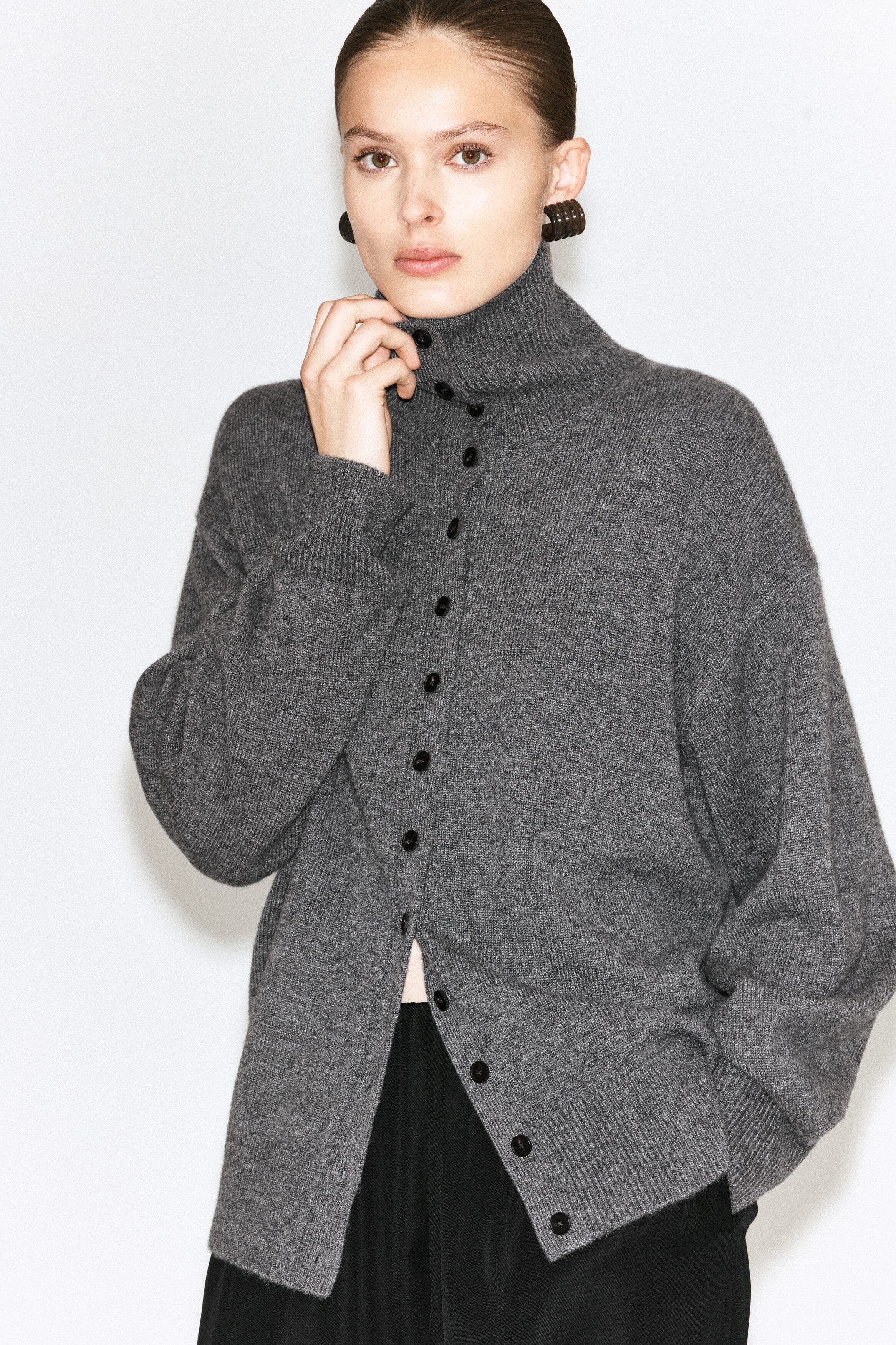 COS Sculpted Cashmere Mock-Neck Cardigan (Women) | Nordstrom