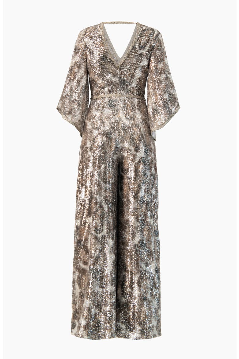 Sequin Wide-Leg, V-Neck Jumpsuit, Alternate, color, Copper