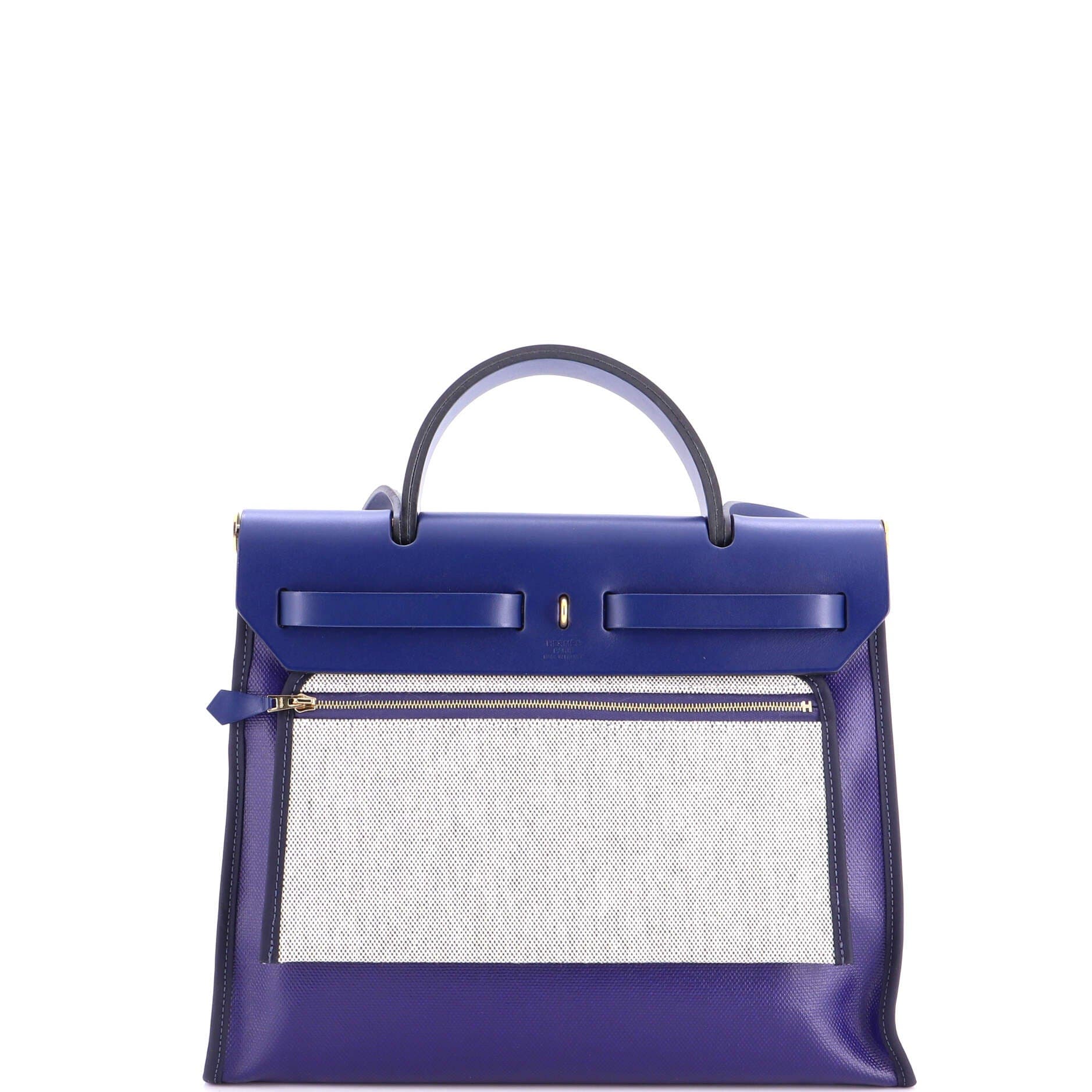 Herbag Zip Berline Vache Canvas and Leather 31, Alternate, color, Bleu Encre