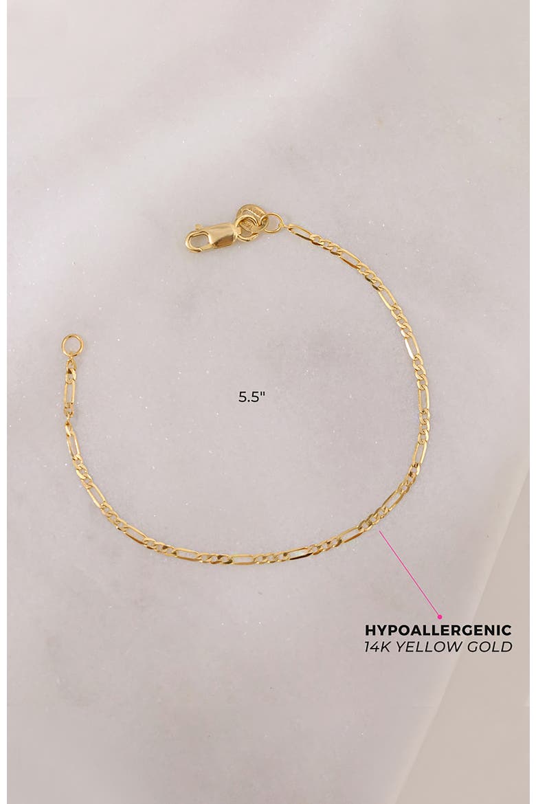 14k Figaro Chain Link Bracelet, Alternate, color, Gold