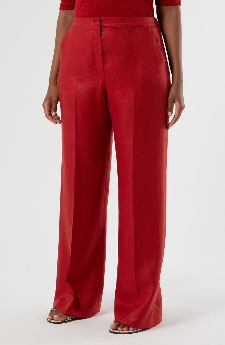 Marina Rinaldi Canapa Linen Wide Leg Pants, Main, color, Cherry