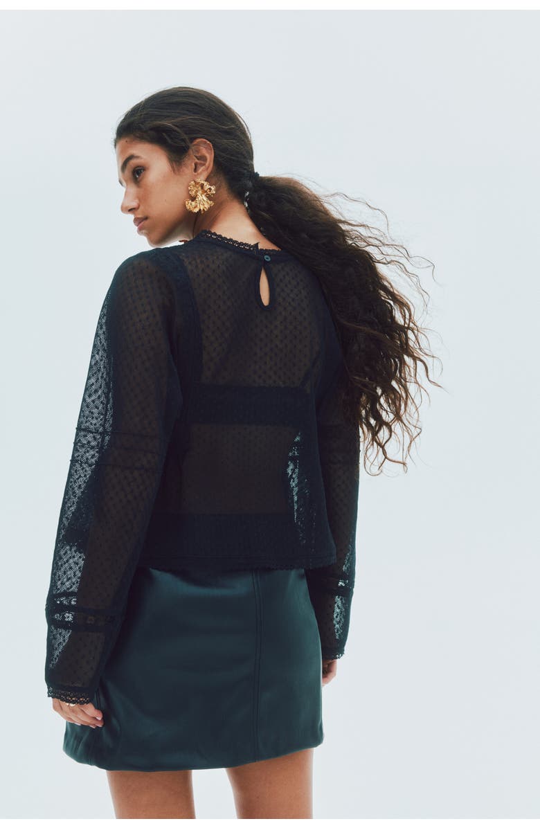 H&M Plumeti Mesh Blouse, Alternate, color, Black