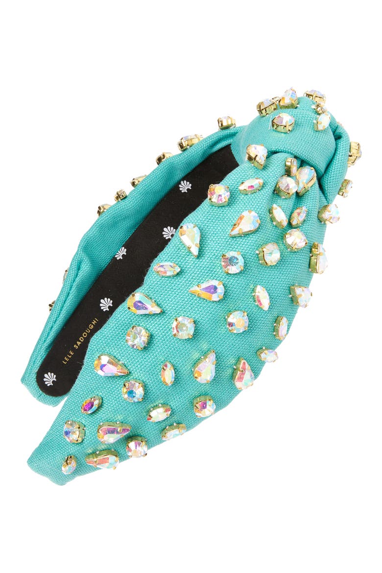 Candy Crystal Knotted Headband, Main, color, TURQUOISE RAINBOW