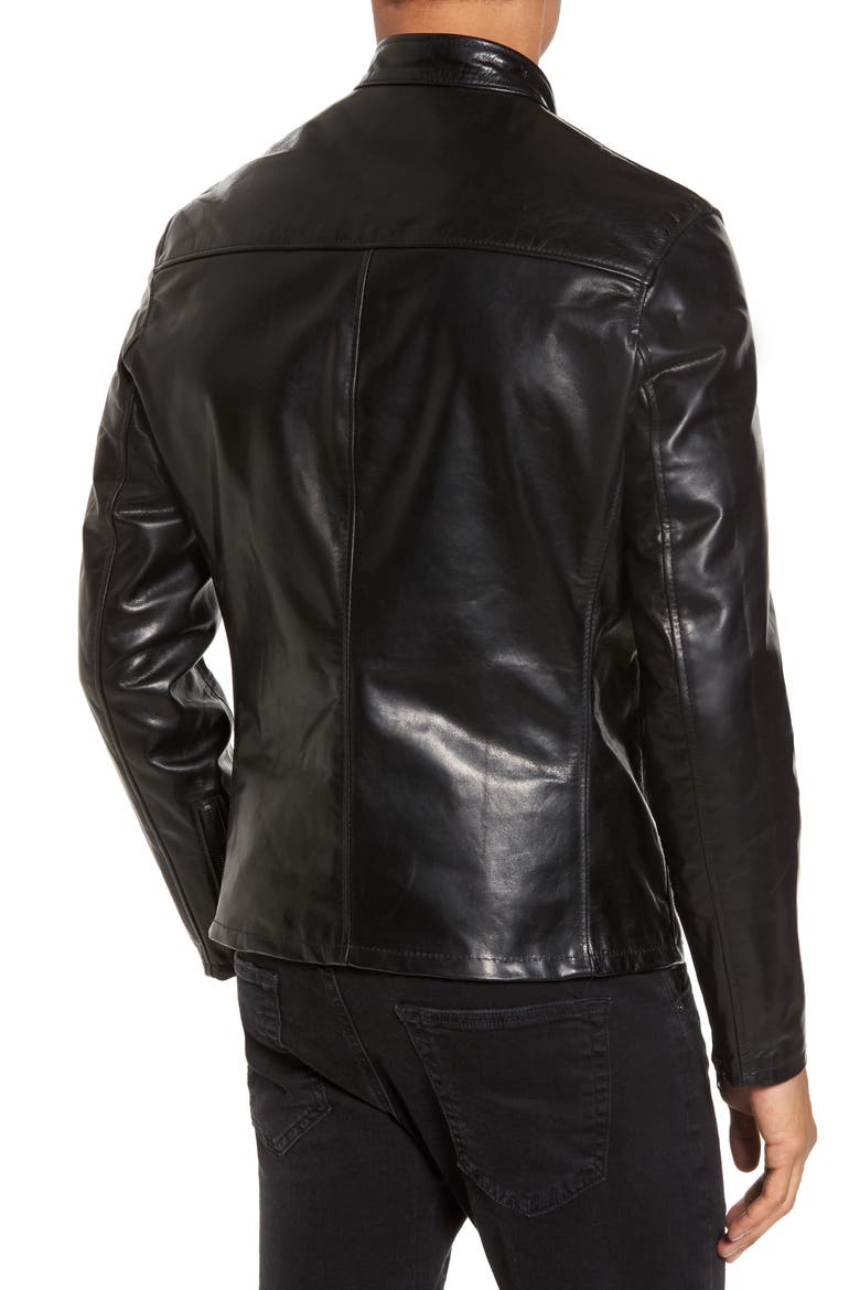 Café Racer Unlined Cowhide Leather Jacket, Alternate, color, BLACK