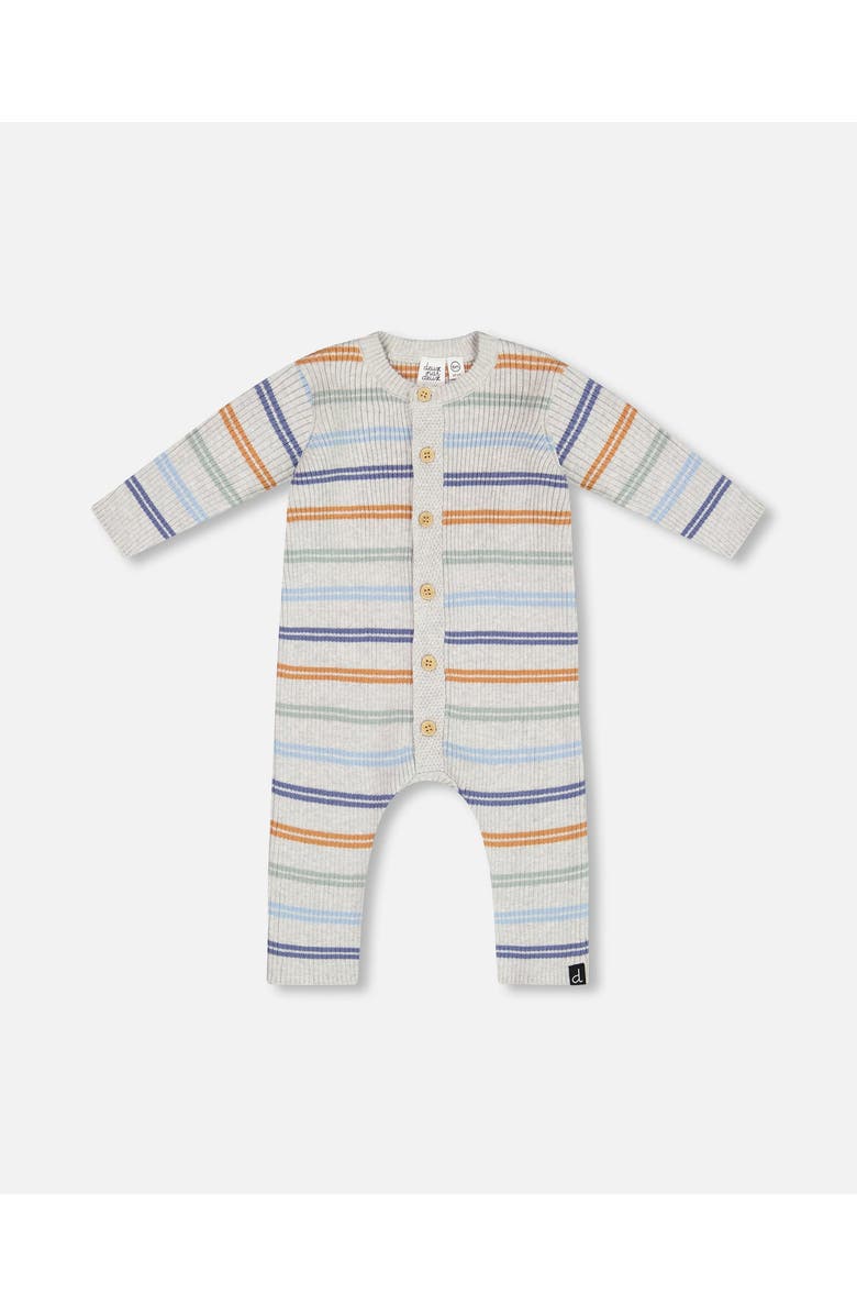 Deux par Deux Baby Boy's Knitted Jumpsuit Stripe Hazel And Blue, Main, color, 