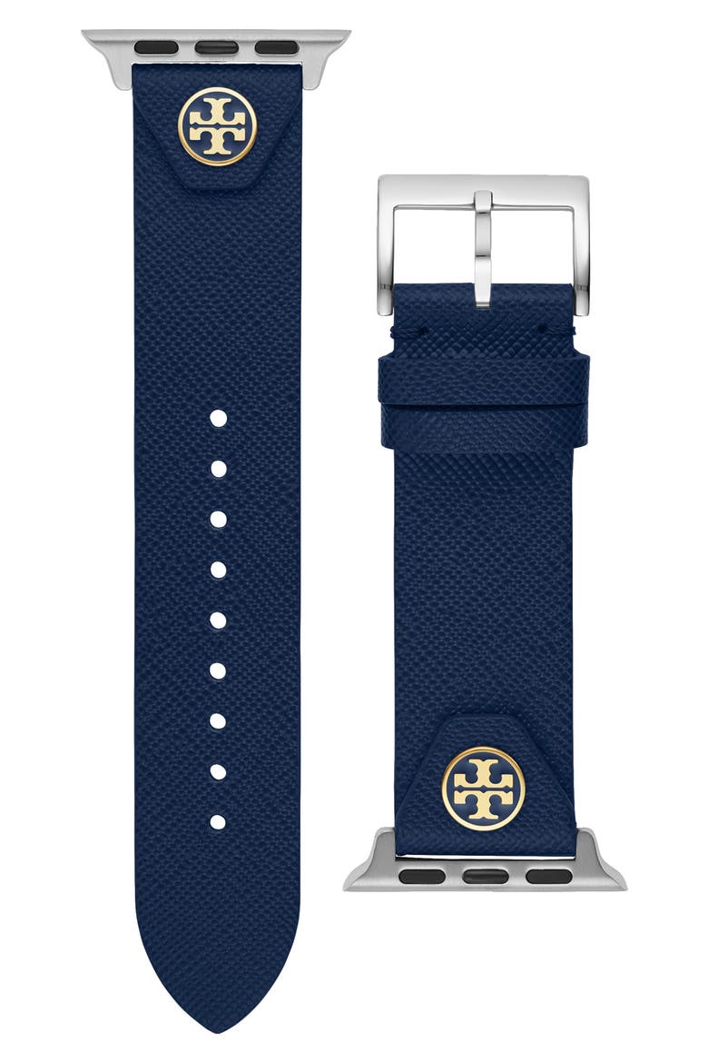 The Studs Leather 20mm Apple Watch® Watchband (Nordstrom Exclusive), Main, color, NAVY