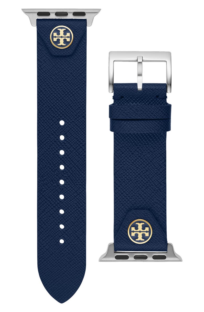 Tory Burch The Studs Leather 20mm Apple Watch<sup>®</sup> Watchband, Main, color,