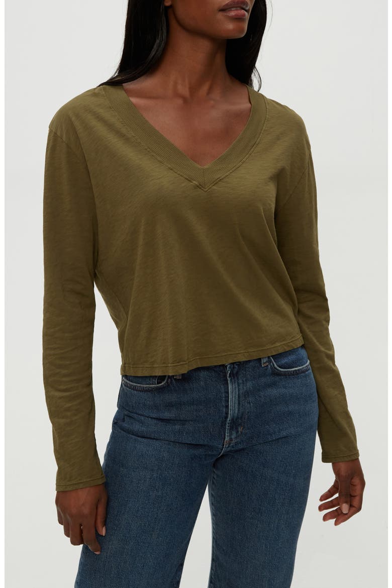 Brea V-Neck Supima Cotton Top, Alternate, color, TOPIARY