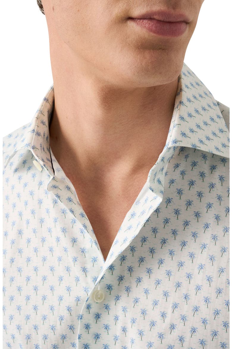 Trim Fit Palm Tree Print Cotton Dress Shirt, Alternate, color, LIGHT BLUE