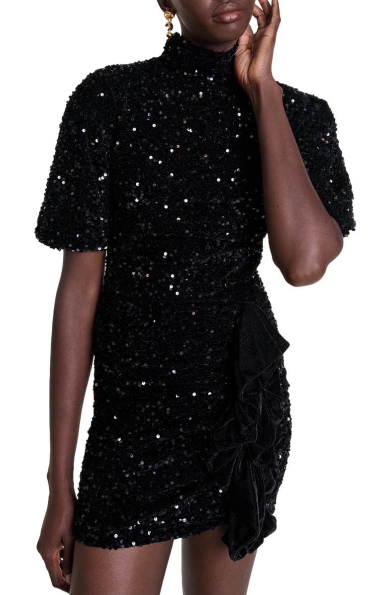 maje Short velvet and sequinned dress, Alternate, color, 