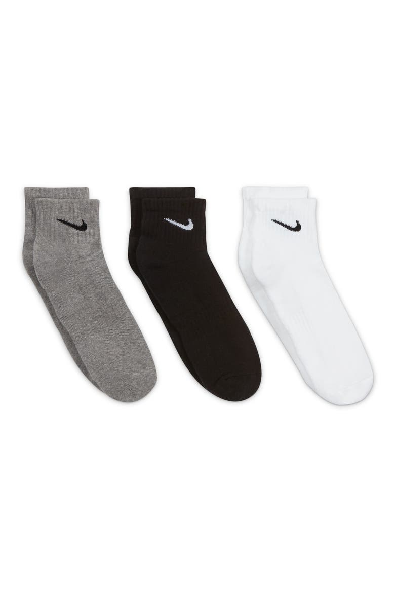 Kids' Assorted 3-Pack Dri-FIT Everyday Cushioned Ankle Socks, Alternate, color, GREY MULTI COLOR