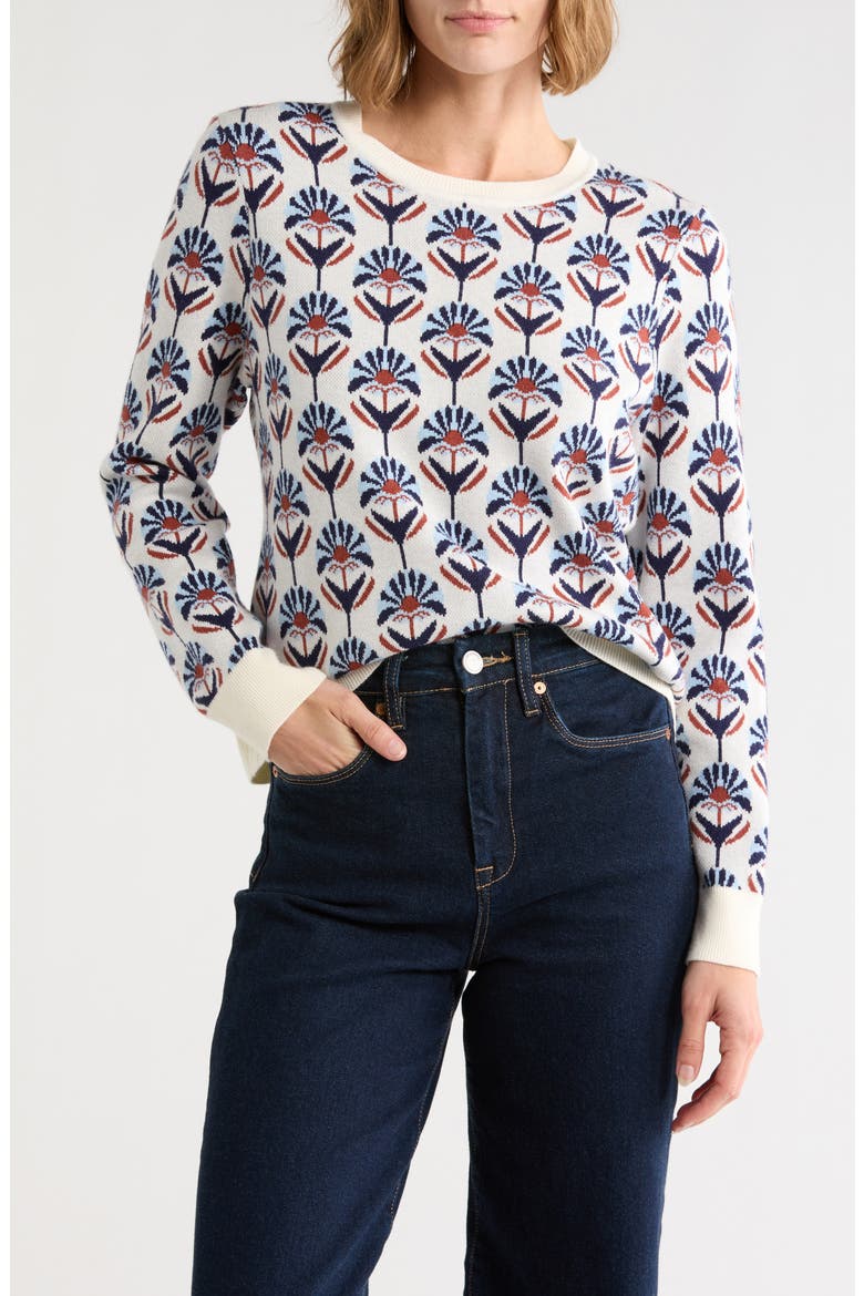 Floral Jacquard Crewneck Sweater, Main, color, RUSTIC CLAY FLORAL